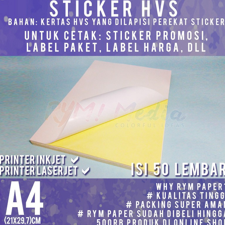 

VQ91 Sticker HVS A4 isi 50 lembar / Kertas Stiker Inkjet Doff Matte A4 7746