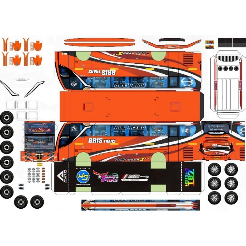 ➮ lembaran papercraft bus Bris trans tuan muda dan Casper laminasi non laminasi skala 50 →Laris