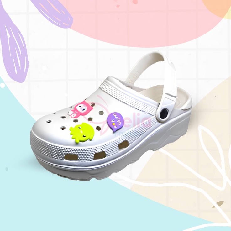 SALE Sepatu Sandal Jelly Fuji Wanita Import Wedges Baim Crocs Platform Motif Karakter