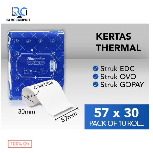 

→ 10 ROLL BLUEPRINT THERMAL LITE 57X30 KERTAS STRUK KASIR 57 X 30 ➾Dijual Murah