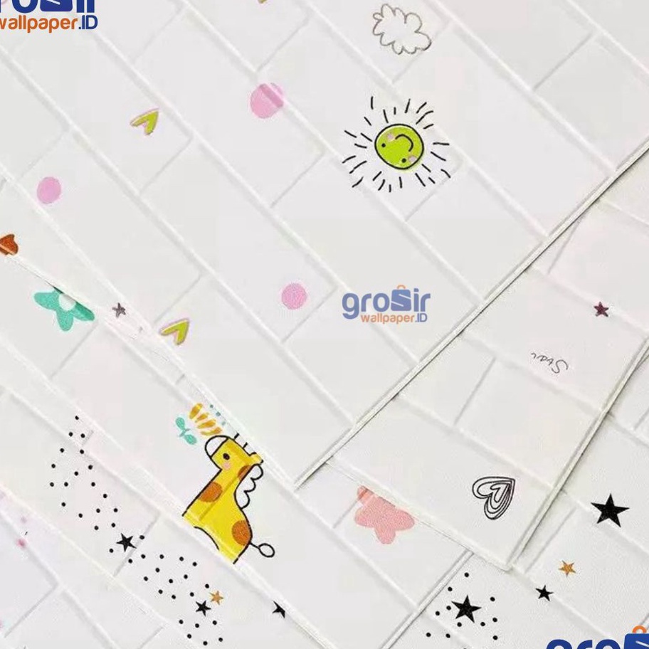 Murah (COD) Wallfoam Bata Putih Motif Lucu Hewan Wall Panel Wallpaper Kamar Karakter Disney Kedap Su
