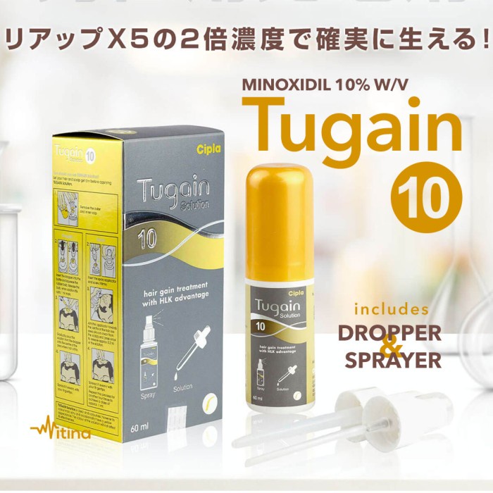 TUGAIN MINOXIDIL 10% LIQUID DROPPER SPRAYER MERK PATEN