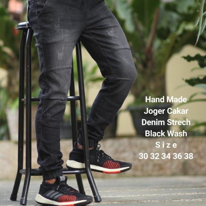 celana jeans joger pria JUMBO - jeans denim pinggang karet