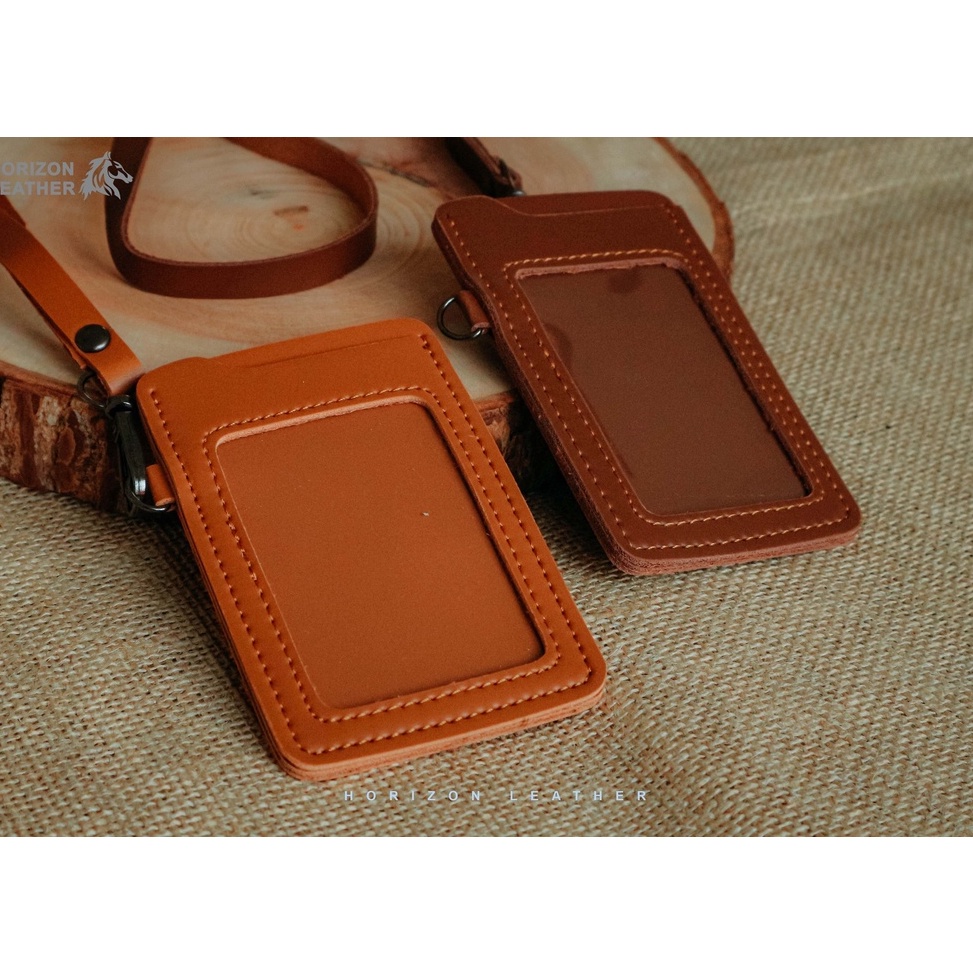 

GJQG6825 Name Tag Kulit Id Card holder kulit Lanyard Kulit 2 Slot