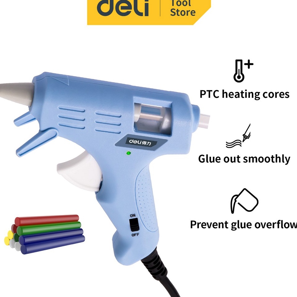 

⋆Baru❋ CYDBD Deli Hot Melt Glue Gun/Lem Tembak 20W Warna Biru/Pink Gratis 10 Lem DL39002X /Alat Perkakas T69 ➡Ready