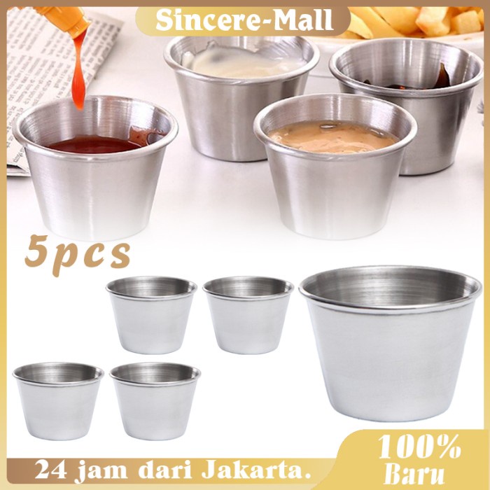 Terlaris 5Pcs Sauce Cup Stainless Gelas Mini Sloki 60 Ml Condiment Sauce Cups