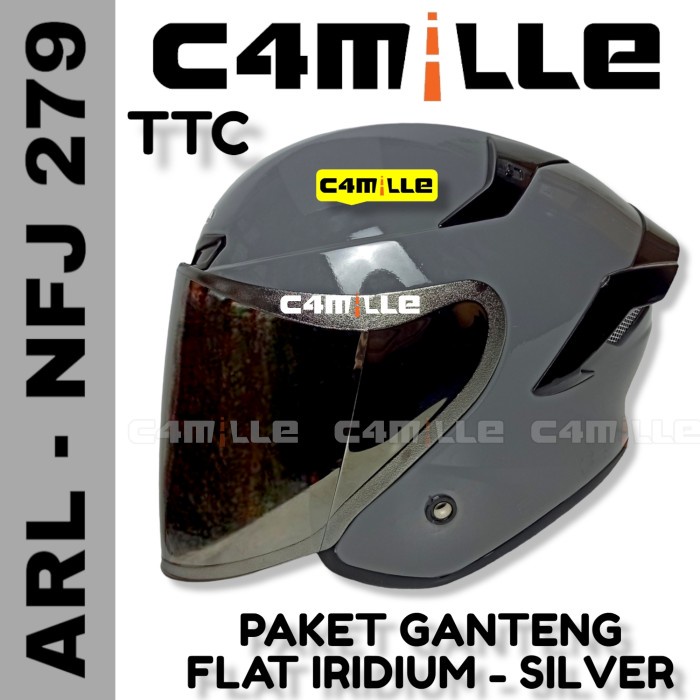 Paket Ganteng Helm Arl Tt Course Solid Gorilla Grey Gloss Half Face