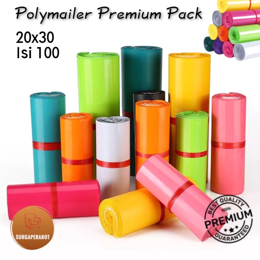 

[T8A40] Plastik Packing Polymailer Warna 20x30 Poly isi 100 pcs Premium Amplop Polimailer Ungu Pink Biru HItam 80