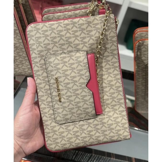 

monggo] dompet kartu mk large 2in1 card case wristlet carmine pink bb