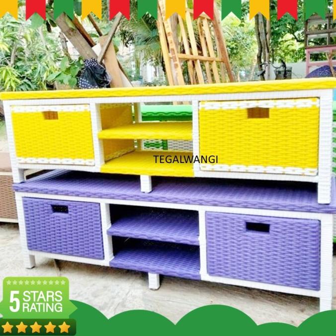 *#*#*#] MF817 Buffet Lemari TV Rotan Sintetis 2 Laci Samping