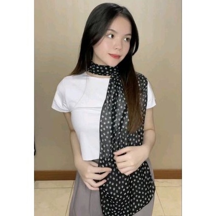Syal Motif Bunga Daisy / Syal Hitam Simple / Syal Leher