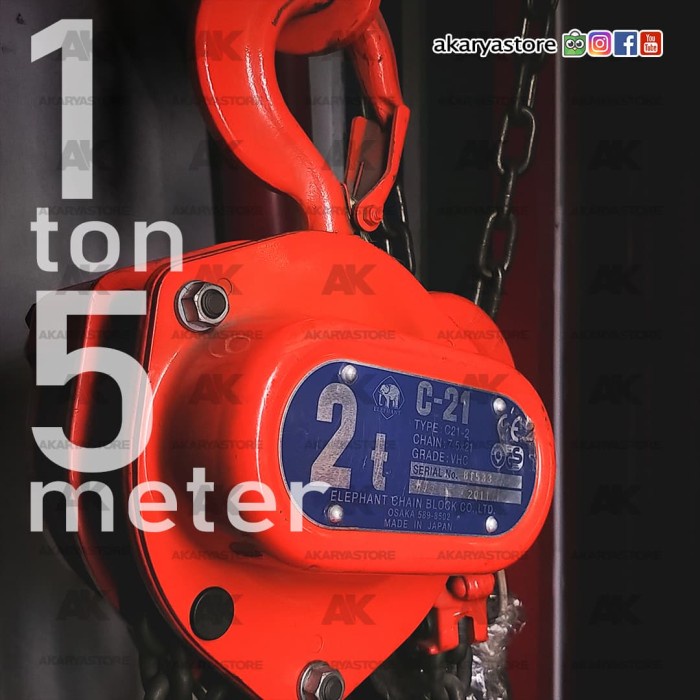 Bestseller Elephant Katrol Takel Chain Block 1 Ton X 5 Meter