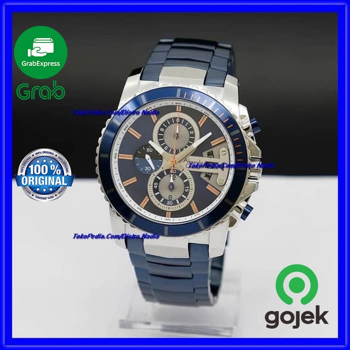 Jam Pria Alexandre Christie Ac6455Mc Chronograph Silver Blue Original