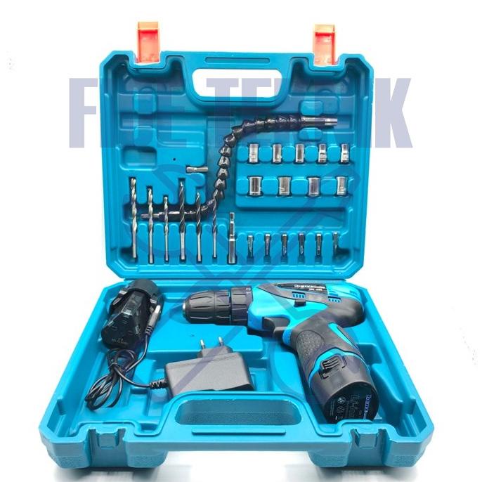 ___] Benz Mesin Bor Baterai Cordless Drill 10MM 12V + 24Pcs BZ-8104