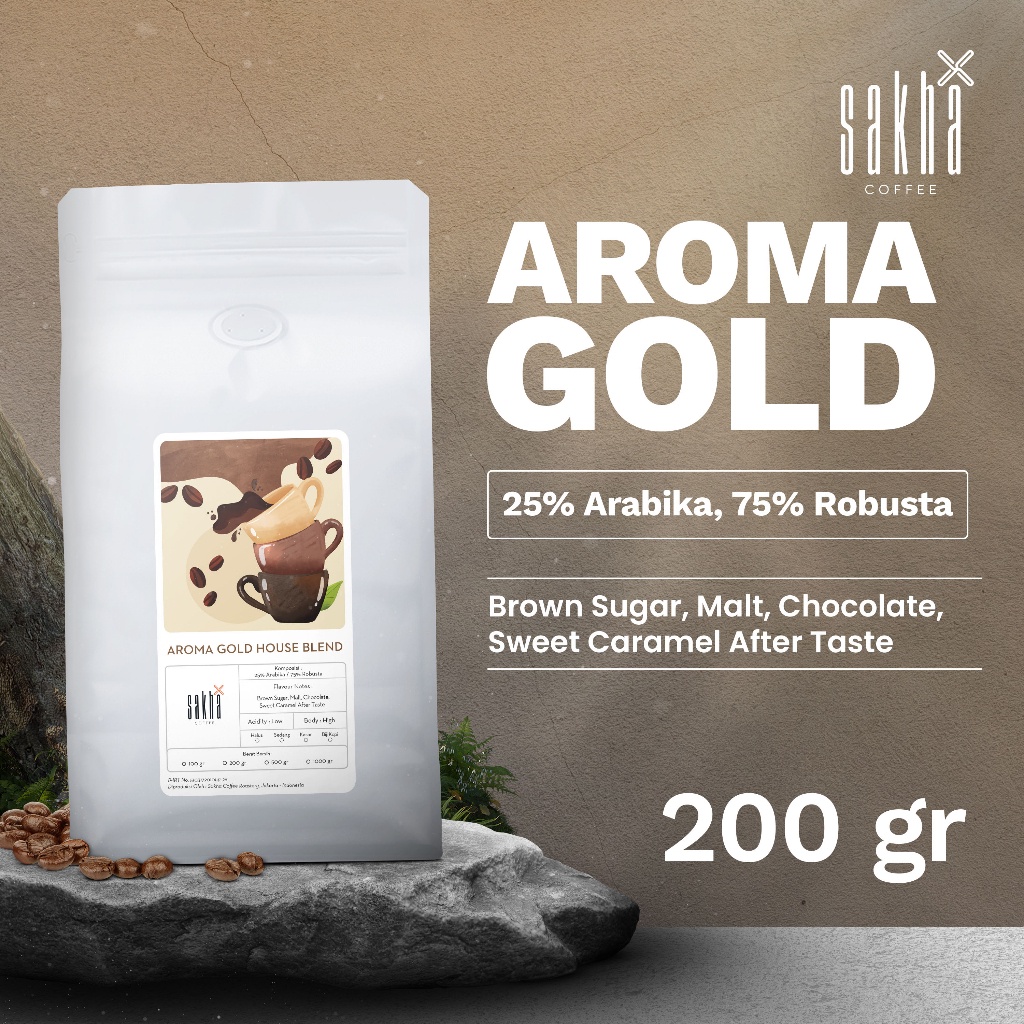 

Kopi Aroma Gold Espresso House Blend 25% Arabika 75% Robusta Coffee Beans 200 Gram Coffe Roast Bean