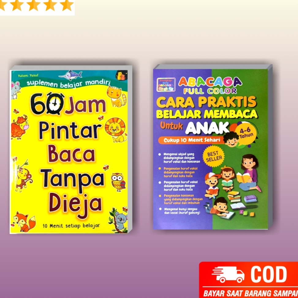 MYBC6756  Paket 2 Buku 60 Jam Pintar Baca Tanpa Dieja & Abacaga Cara Praktis Belajar Membaca  /novel