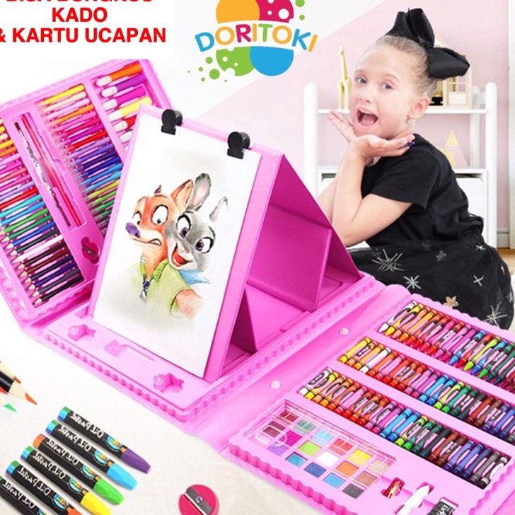 

Terkini Doritoki 208pcs Crayon Anak Pengasah Set Alat Menggambar Melukis Anak-anak Crayon Cat Air Pensil