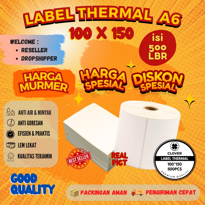 

Bestseller Kertas Thermal Label Sticker 100X150 Barcode Ukuran A6