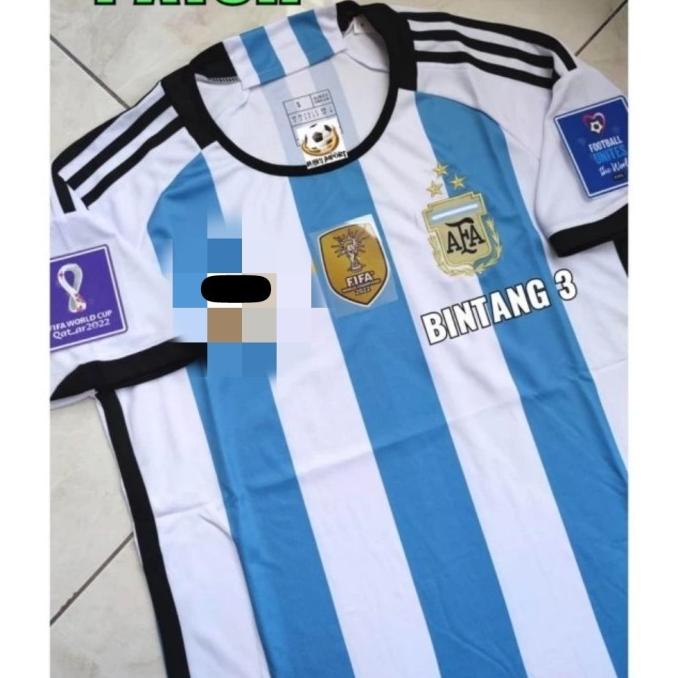 Argentina Home Bintang 3 Juara Piala Dunia Jersey Bola 2022 / 2023  Josephinebarbarashop