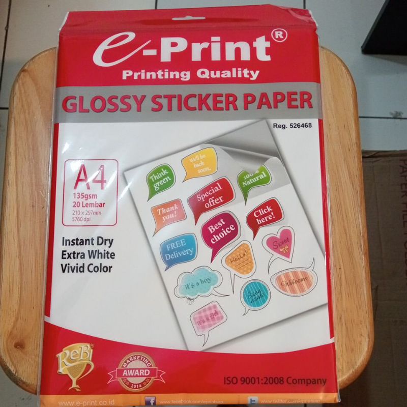 

glossy sticker paper ukuran A4 merek e-print