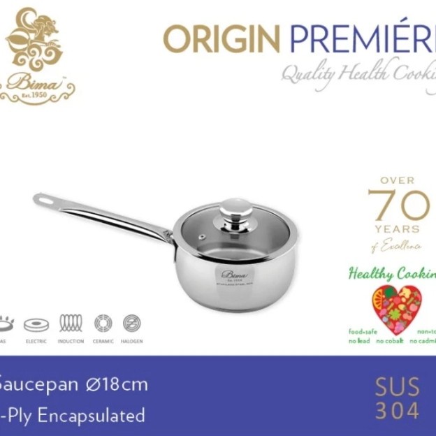 Sauce Pan 18Cm Bima Origin Premiere W/Tempered Glass Lid /Panci Bima