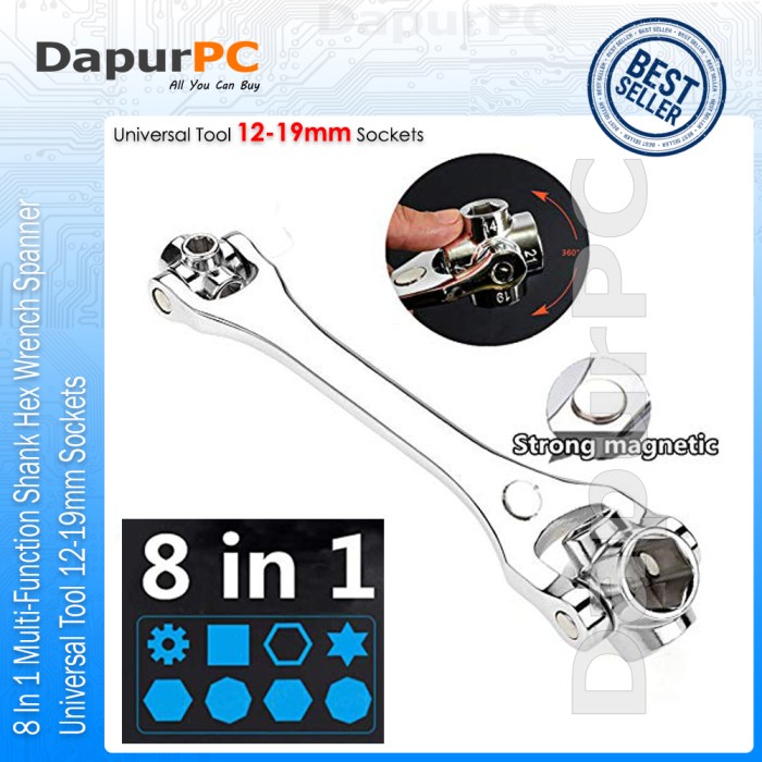 Kunci Pas 8 In 1 Multifungsi Hex Wrench Universal 12-19mm + Magnet terlaris