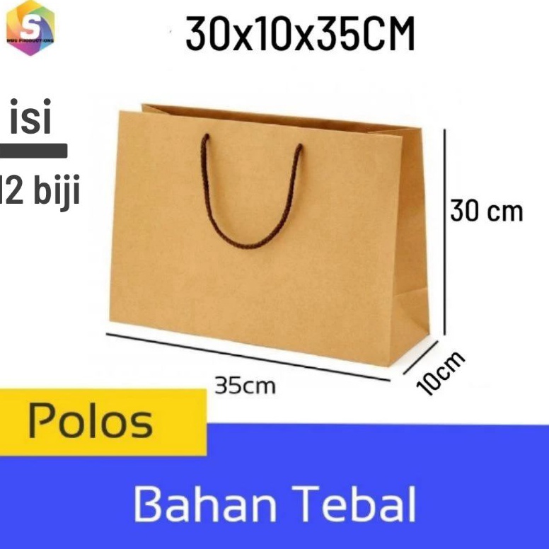 

Dijual Paper bag tas kertas polos besar jumbo (isi 12 biji ) 35x10x30cm bungkus kado pesta ulang tahun hajatan pernikahan haji umroh
