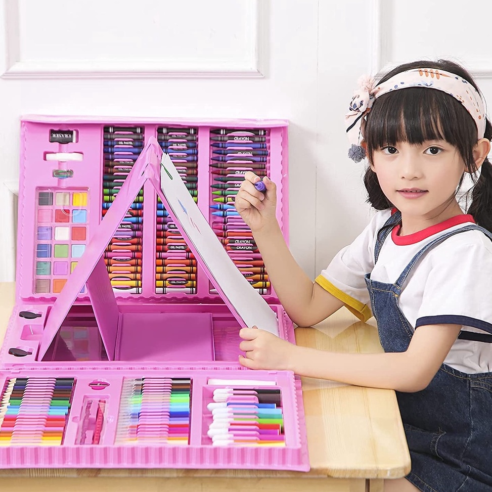 

Serba baru Crayon Anak Pengasah 208pcs Set Alat Menggambar Melukis Anak-anak Crayon Cat Air Pensil