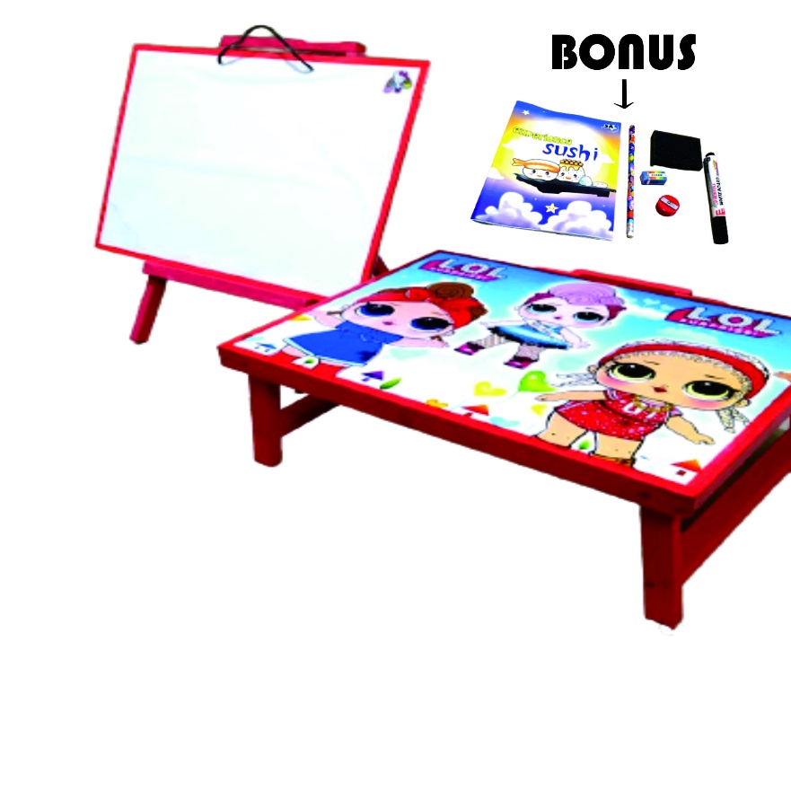 

(M61») 1set alat tulis anak/meja belajar lipat plus papan tulis penyangga/satu set papan tulis penyanggah lengkap dengan meja belajar karakter bonus buku pensil penghapus dan serutan/paket murah meja belajar anak plus papan tulis bisa di hapus.!!