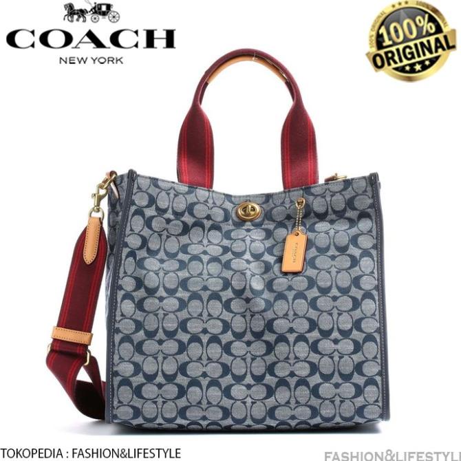 Coach Tote Bag 34 In Signature Chambray Midnight Navy Multi Original
