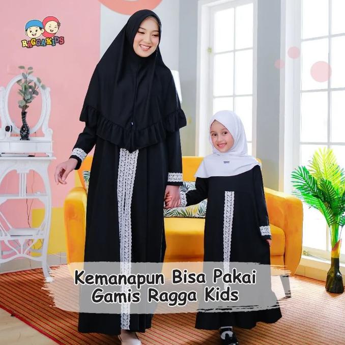 gamis couple ibu dan anak perempuan hitam Raggakids baju muslim abaya