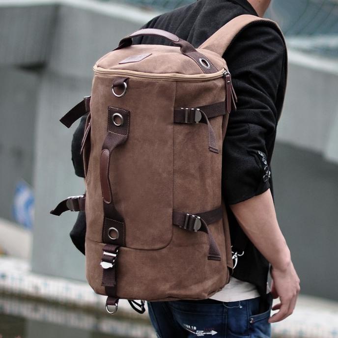 Tas Ransel Pria Kanvas Besar Barrel Tas Traveling Pendakian Gunung