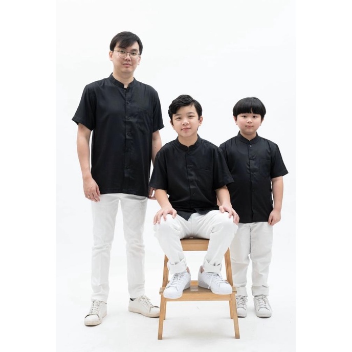 KEMEJA KERAH KOKO LENGAN PENDEK TOYOBO COUPLE ANAK-AYAH / WARNA HITAM