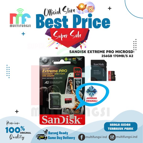 TERMURAH ORIGINAL SANDISK EXTREME PRO MICROSD 256GB 170MB A2 MICRO SD