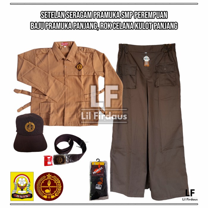 Set Pramuka Perempuan Smp/Sma - Baju Panjang Rok Celana Kulot Panjang