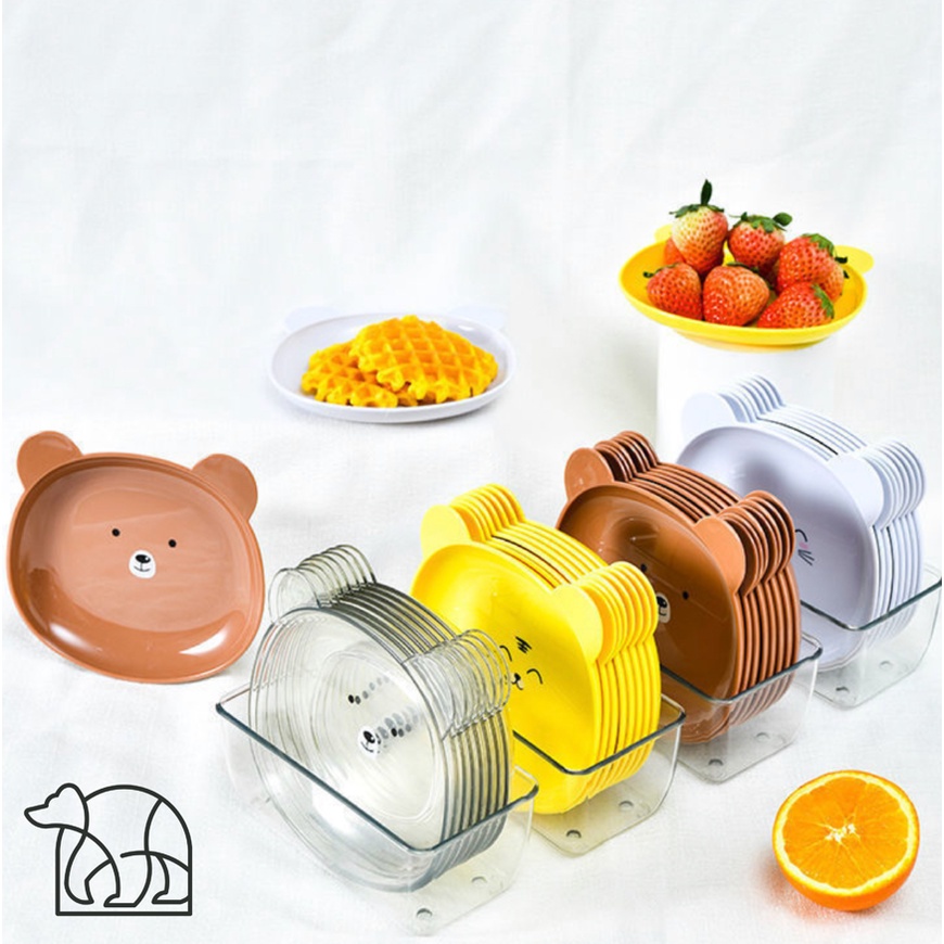 IkoneRuru 6 In 1 Set Piring Plastik Lucu Beruang Piring Kecil Snaing Plate Piring Makan Set Ni Small