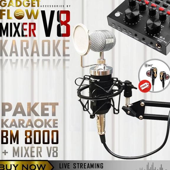 PAKET KOMPLIT MIC BM8000 STAND Microphone BM 8000 SOUNDCARD MIXER V8