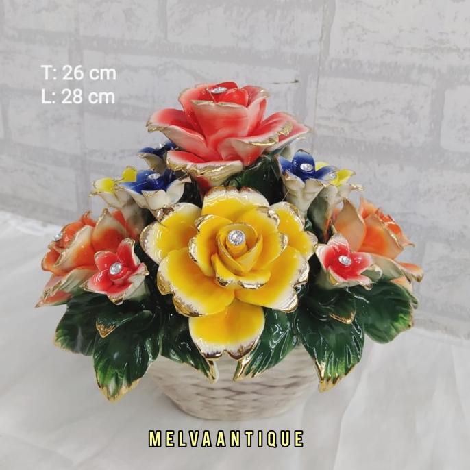 Bunga Keramik Italy / Pajangan Bunga Keranjang Keramik Italy