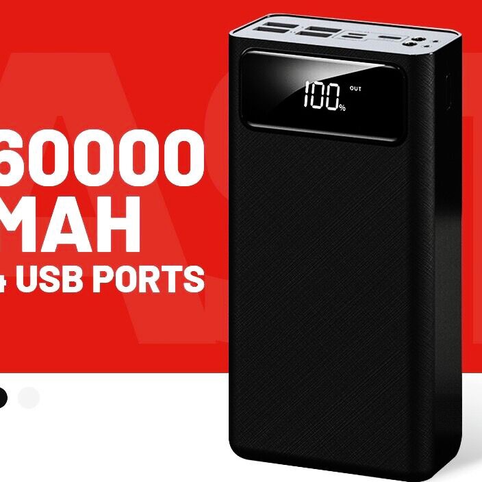 (3.☆J♫> PowerBank 4 USB 60000 mAh Fast Charging External Battery Powerbank LED Digital Display Porta