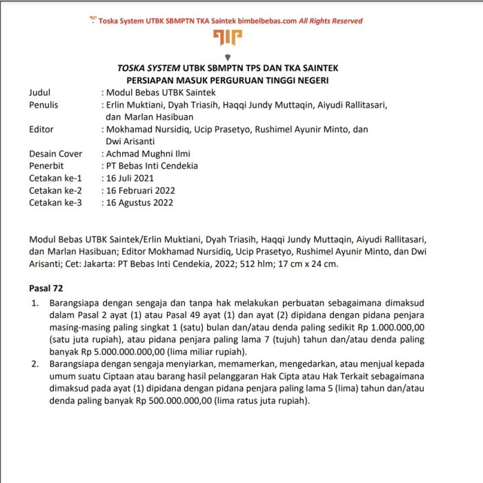 HOT SALE BEBAS TOSKA SYSTEM BUKU SNBT TKA SAINTEK 2023 FULL MATERI, RUMUS, TERBARU