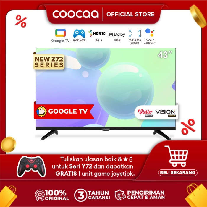 [Google Tv] Coocaa 43 Inch Smart Led Tv - Flicker Free (Coocaa 43Z72)