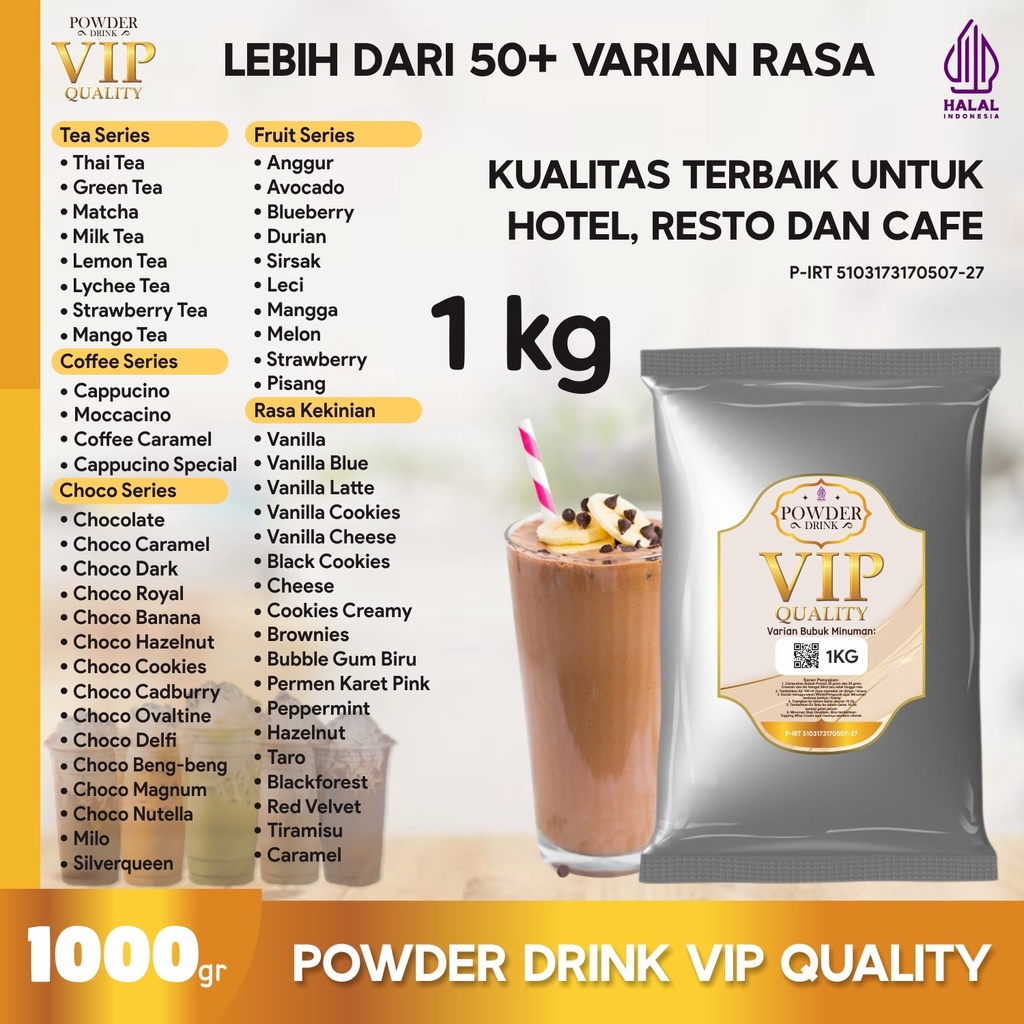 

Bubuk Minuman VIP 1 Kg Bubuk Minuman Kekinian Aneka Rasa 1000 Gram Aneka Rasa