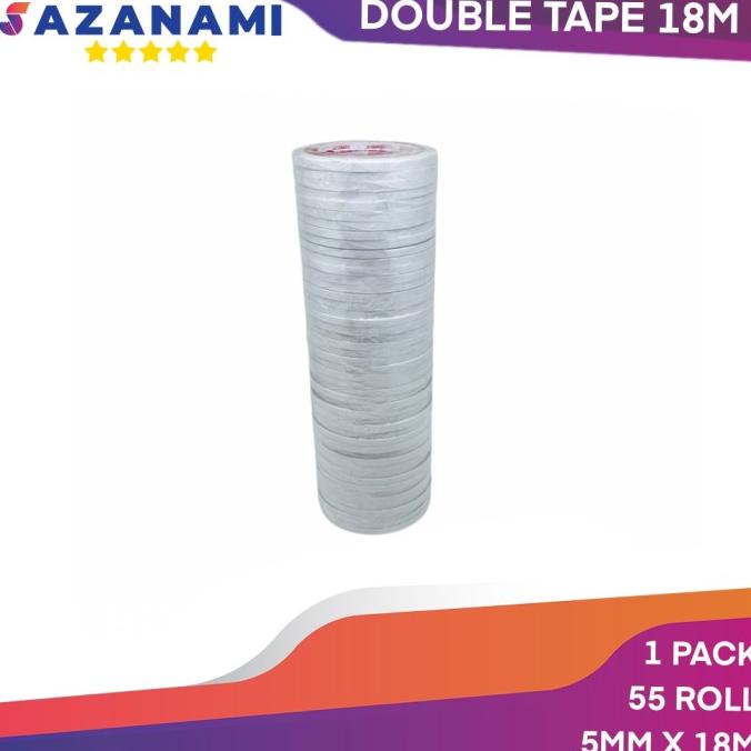 

Double Tape 5Mm X 18 Meter Doubletape Kertas Putih Sazanami Isi 55Roll