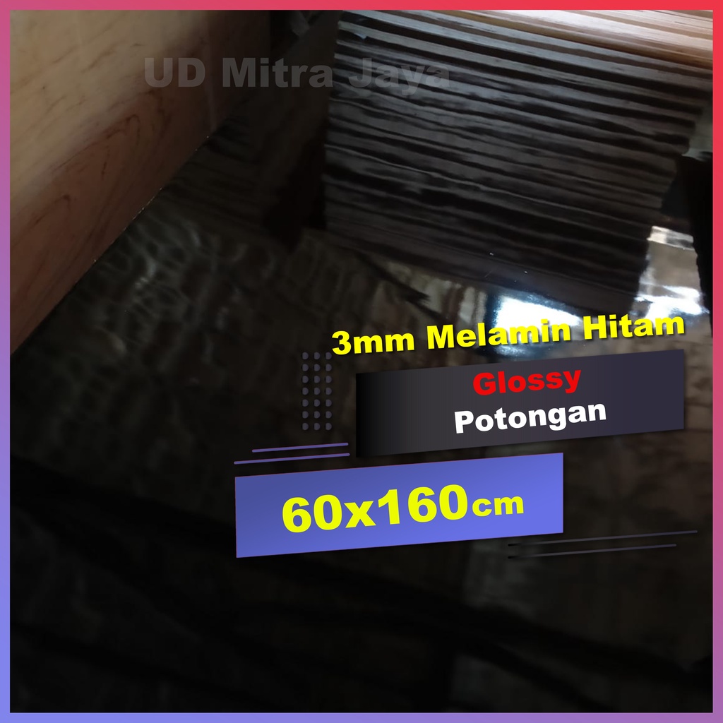 Triplek melamin warna hitam glossy tebal 3mm ukuran 60x160