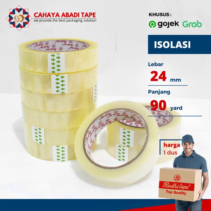 

ISOLASI BODHI 1INC/24MM X 90YARD KHUSUS GOJEK/GRAB PER DUS