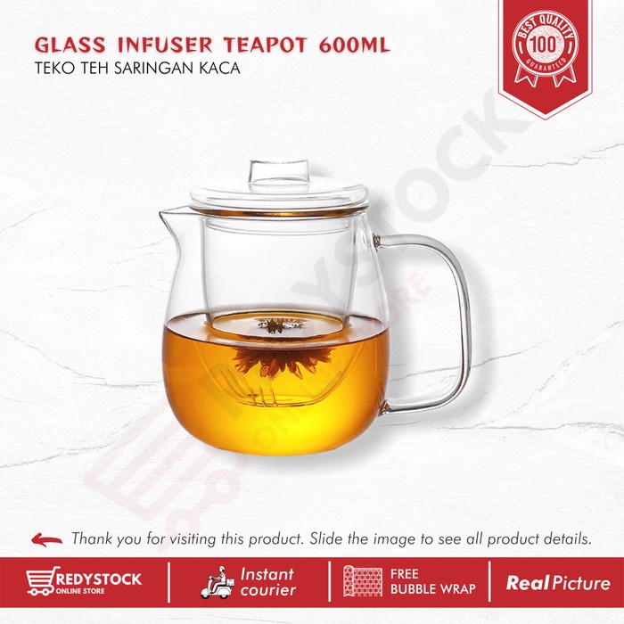 GLASS INFUSER TEAPOT 600ML TEKO TEH SARINGAN KACA