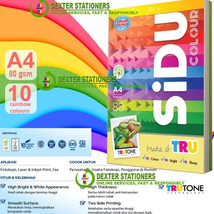 SIDU RAINBOW | KERTAS HVS A4 80GR WARNA WARNI | KERTAS 10 WARNA