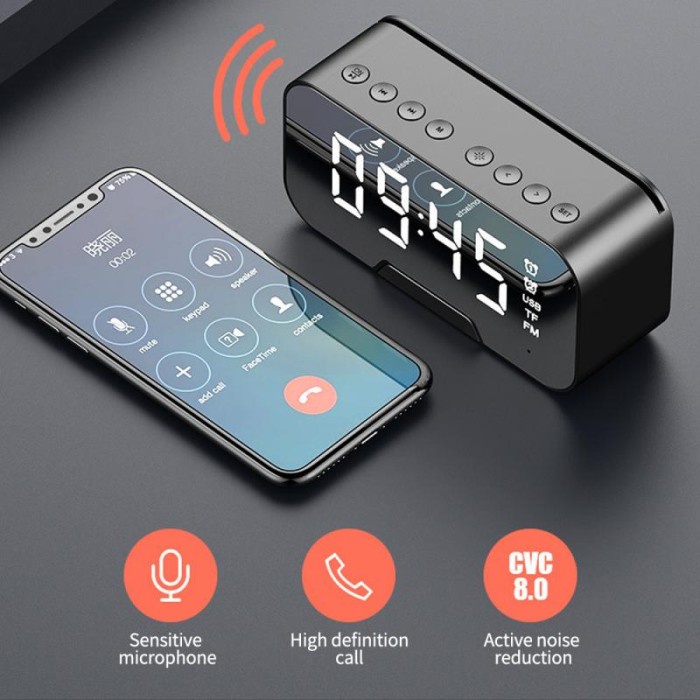 Terlaris Speaker Mini Bluetooth + Radio Fm + Jam Meja + Jam Weker Digital Tf