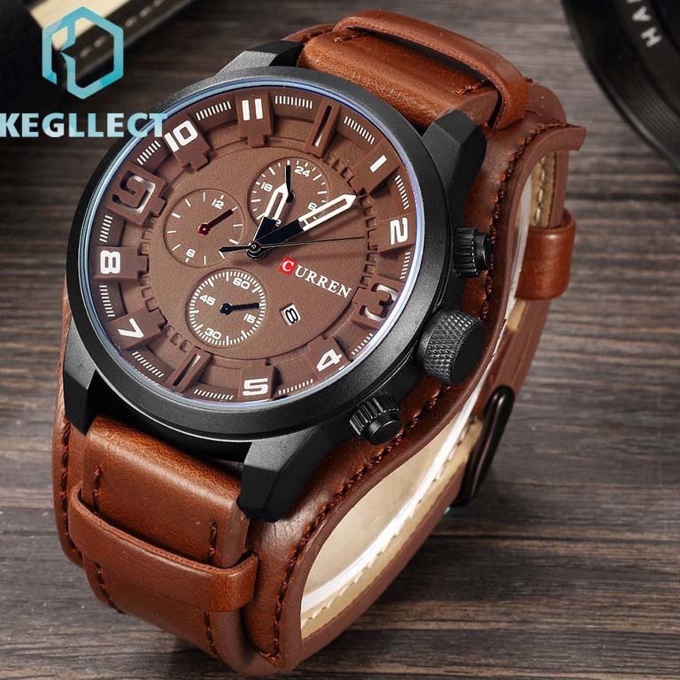 PALING DIMINATI CURREN 8225 Jam Tangan Pria Analog Tali Kulit Chronograph Murah Fashion Pria Jam Men