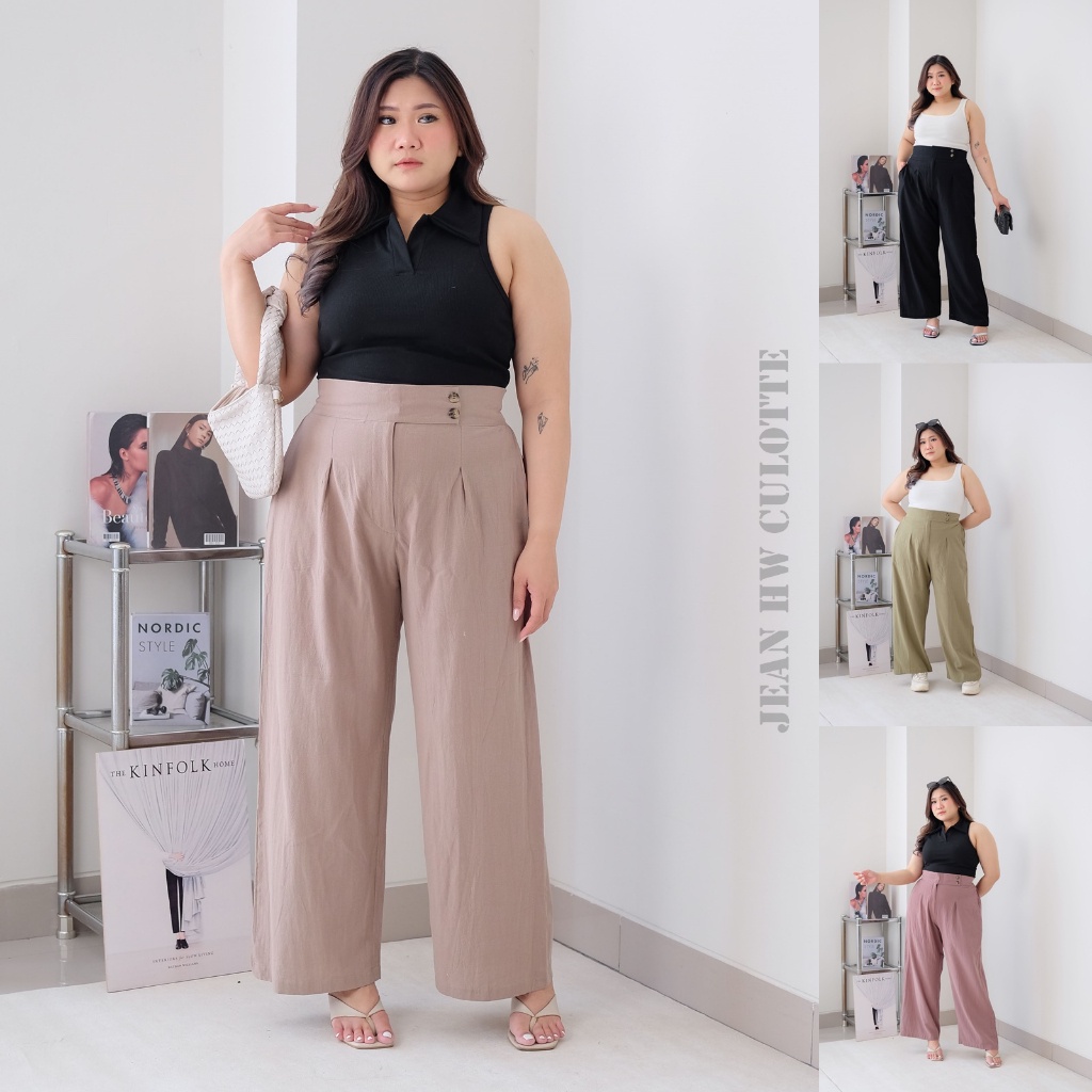 Hn Jean Hw Kulot Jumbo Highwaist Pants Big Size Wanita